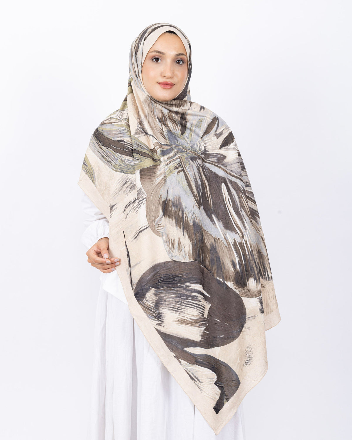Mikro Bambu Kraş Şal D033 Taş Rengi, yapraklı desenli, 75 × 185 cm şal – görsel 2