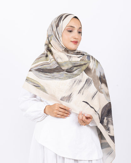 Mikro Bambu Kraş Şal D033 Taş Rengi, yapraklı desenli, 75 × 185 cm şal – görsel 4