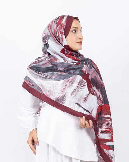 Mikro Bambu Kraş Şal D033 Bordo, yapraklı desenli, 75 × 185 cm şal – görsel 4