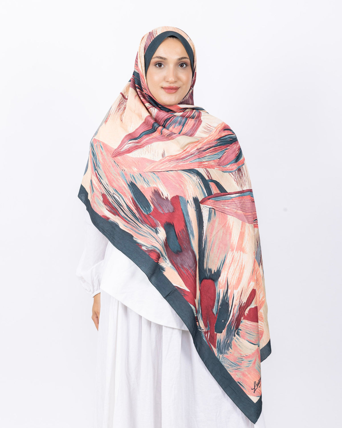 Mikro Bambu Kraş Şal D033 Zümrüt Yeşili, yapraklı desenli, 75 × 185 cm şal – görsel 3