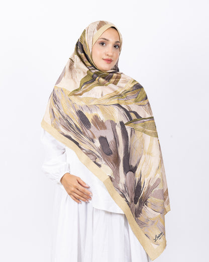 Mikro Bambu Kraş Şal D033 Hardal Sarısı, yapraklı desenli, 75 × 185 cm şal – görsel 2