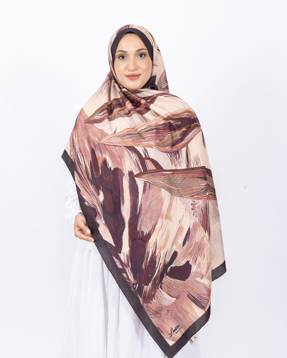 Mikro Bambu Kraş Şal D033 Mürdüm, yapraklı desenli, 75 × 185 cm şal – görsel 2