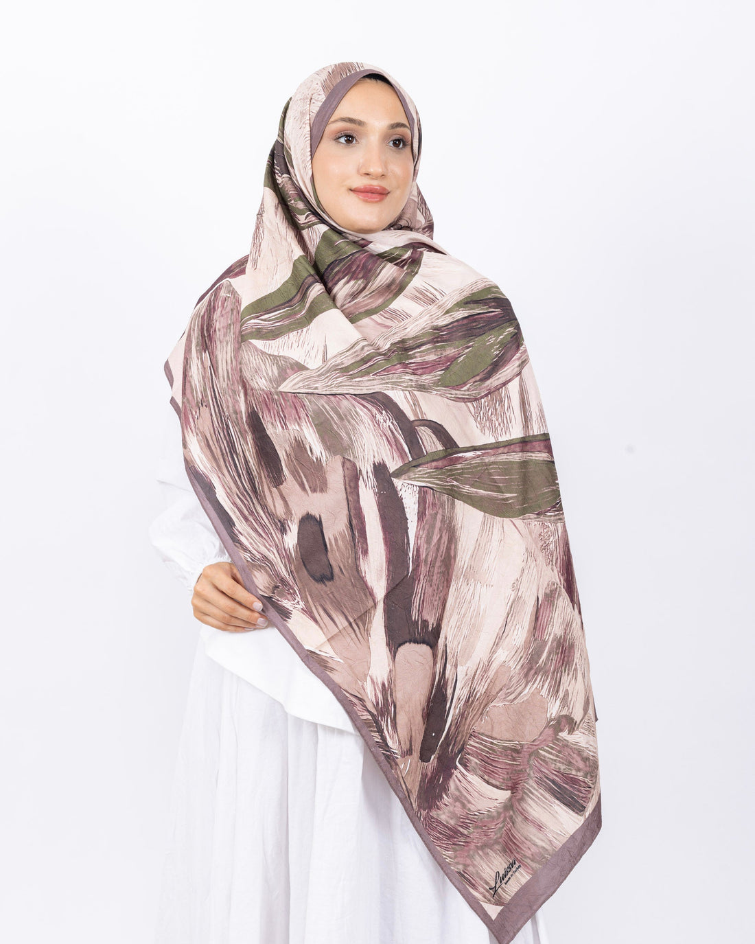 Mikro Bambu Kraş Şal D033 Vizon, yapraklı desenli, 75 × 185 cm şal – görsel 2