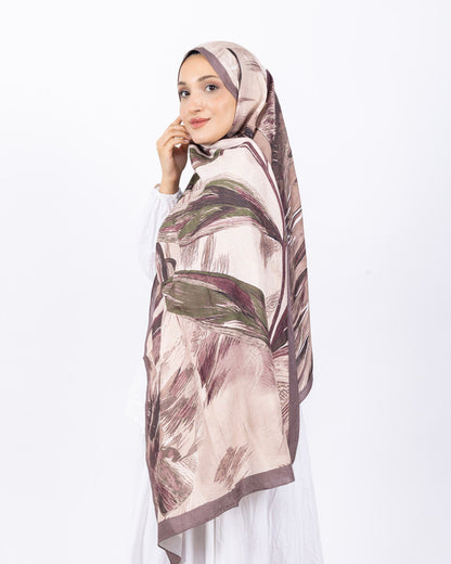 Mikro Bambu Kraş Şal D033 Vizon, yapraklı desenli, 75 × 185 cm şal – görsel 3