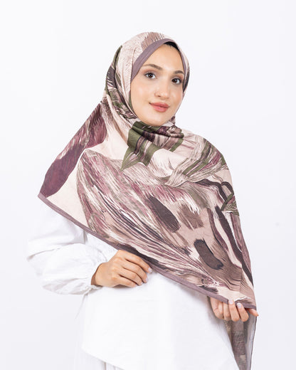 Mikro Bambu Kraş Şal D033 Vizon, yapraklı desenli, 75 × 185 cm şal – görsel 1