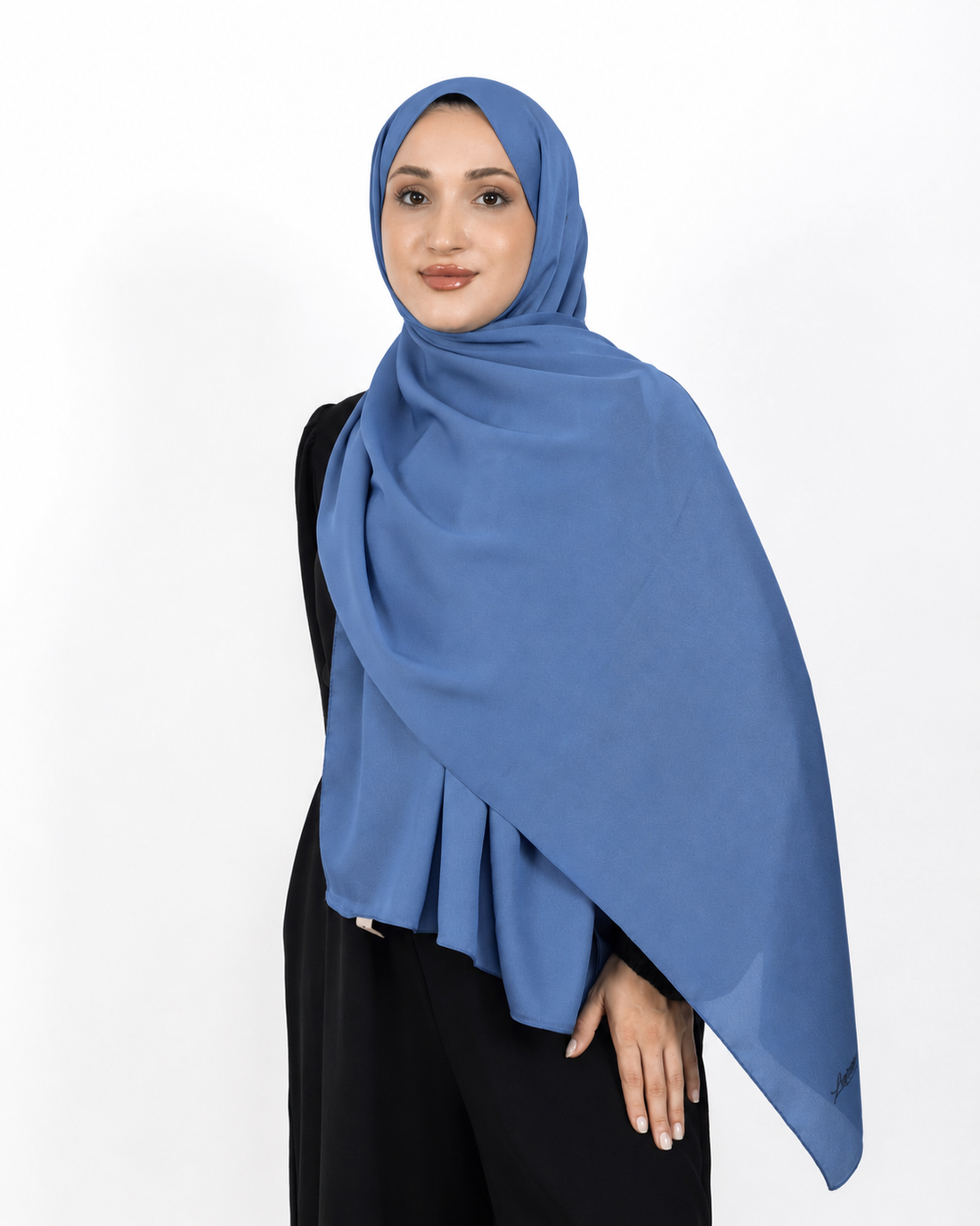 Düz Kristal Şal D019 İndigo Mavi, düz desenli, 75 × 185 cm şal – görsel 1
