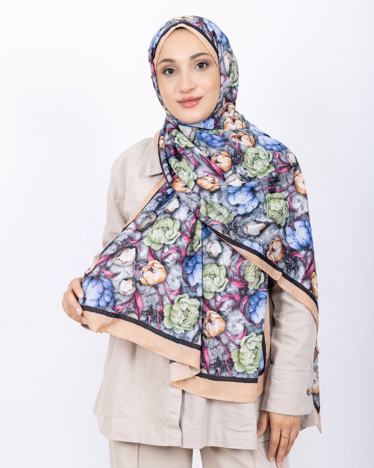 Soft Bambu Kraş Şal D036 Somon, rose desenli, 75 × 185 cm şal – görsel 2