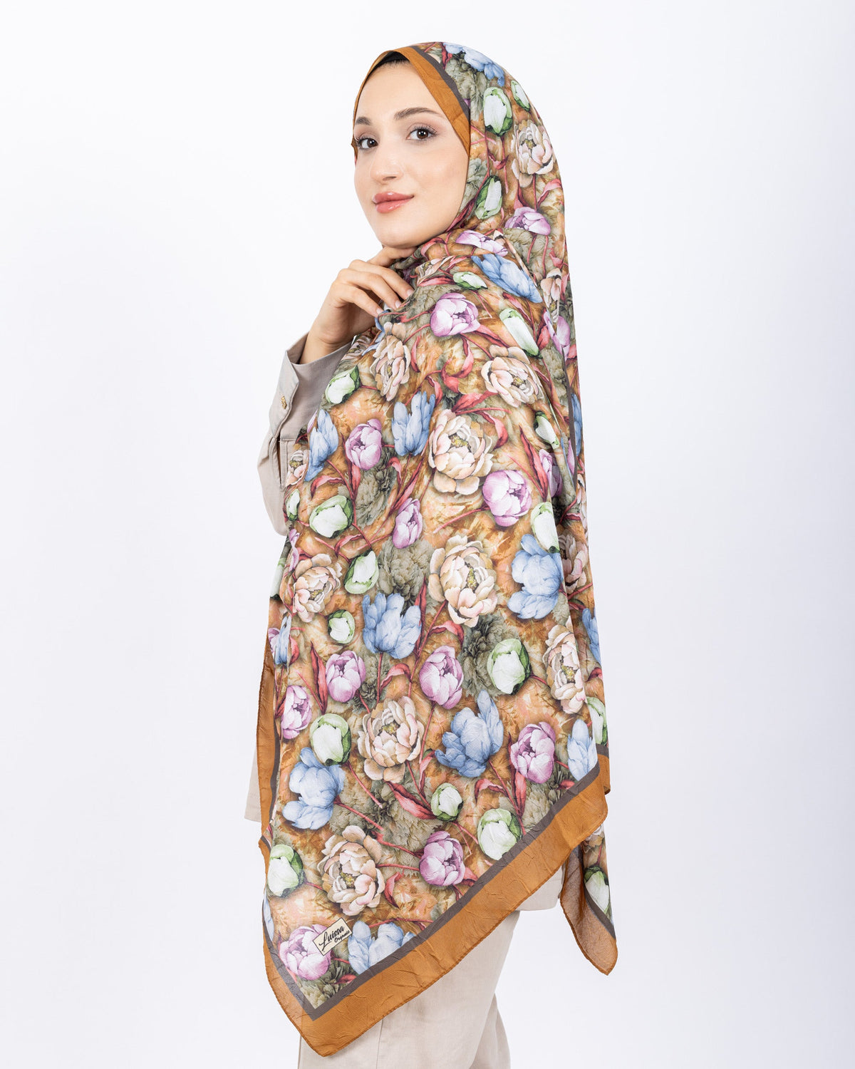 Soft Bambu Kraş Şal D036 Hardal Sarısı, rose desenli, 75 × 185 cm şal – görsel 4