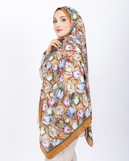 Soft Bambu Kraş Şal D036 Hardal Sarısı, rose desenli, 75 × 185 cm şal – görsel 4