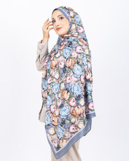 Soft Bambu Kraş Şal D036 Gri, rose desenli, 75 × 185 cm şal – görsel 3