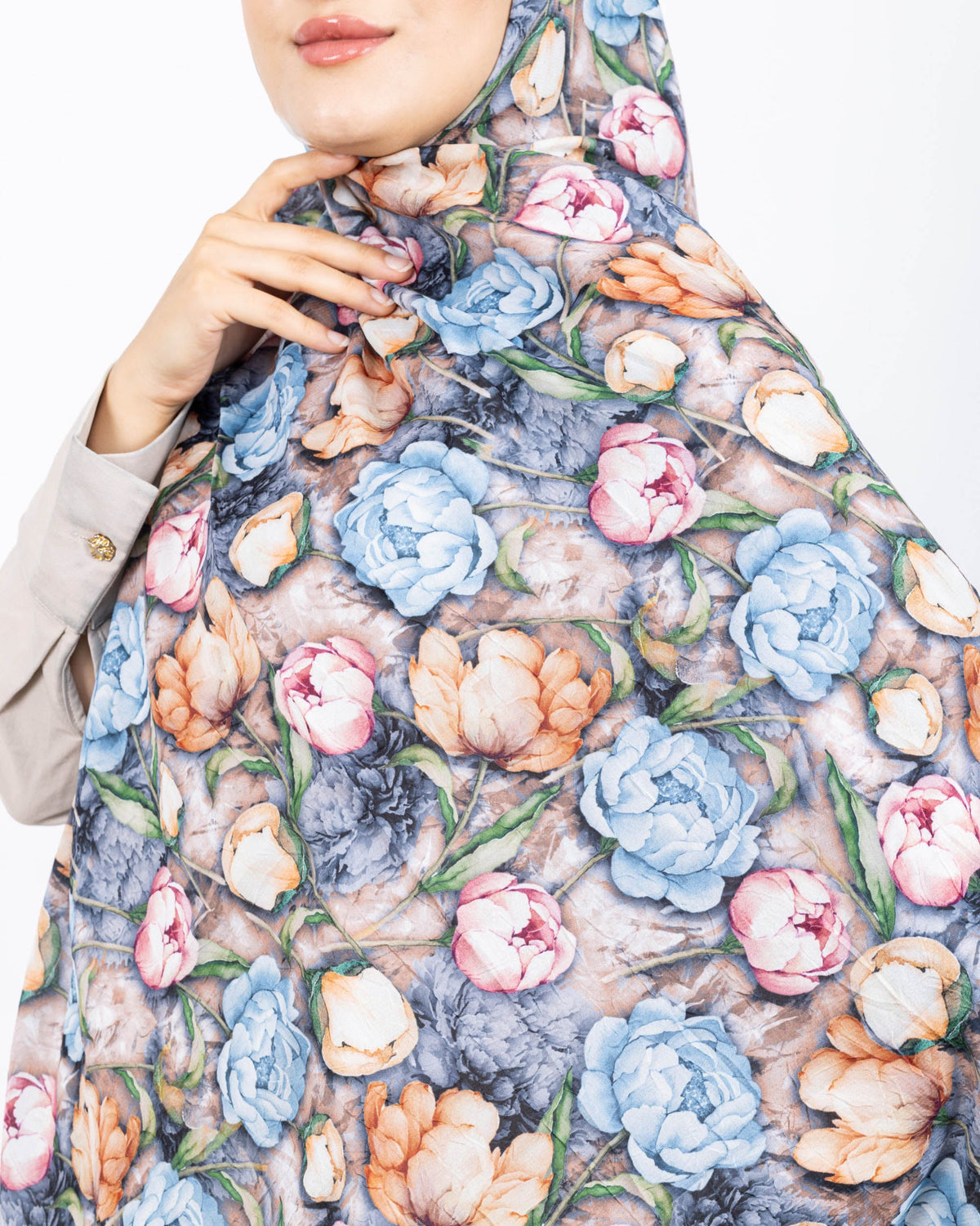 Soft Bambu Kraş Şal D036 Gri, rose desenli, 75 × 185 cm şal – görsel 4