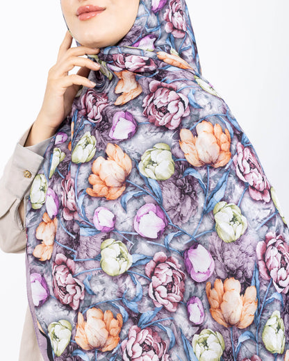 Soft Bambu Kraş Şal D036 Lila, rose desenli, 75 × 185 cm şal – görsel 4