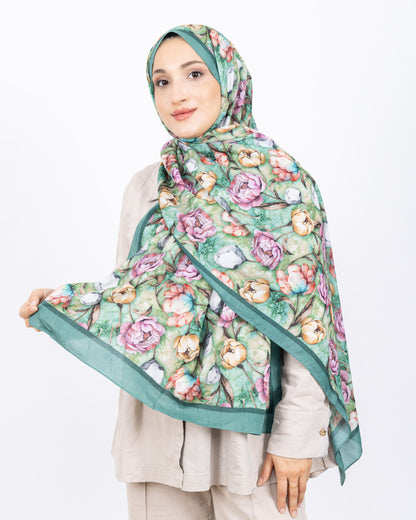 Soft Bambu Kraş Şal D036 Mint Yeşili, rose desenli, 75 × 185 cm şal – görsel 2