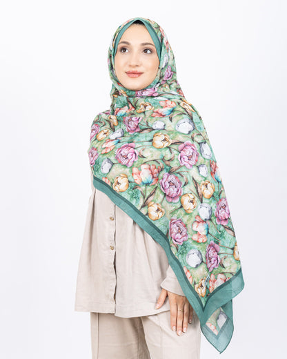 Soft Bambu Kraş Şal D036 Mint Yeşili, rose desenli, 75 × 185 cm şal – görsel 1