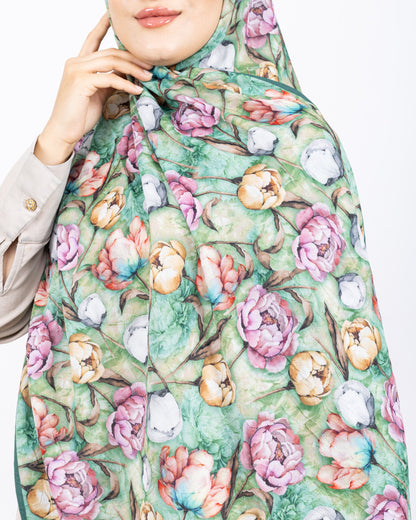 Soft Bambu Kraş Şal D036 Mint Yeşili, rose desenli, 75 × 185 cm şal – görsel 4