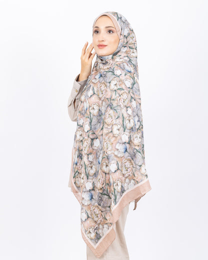 Soft Bambu Kraş Şal D036 Bej Rengi, rose desenli, 75 × 185 cm şal – görsel 3