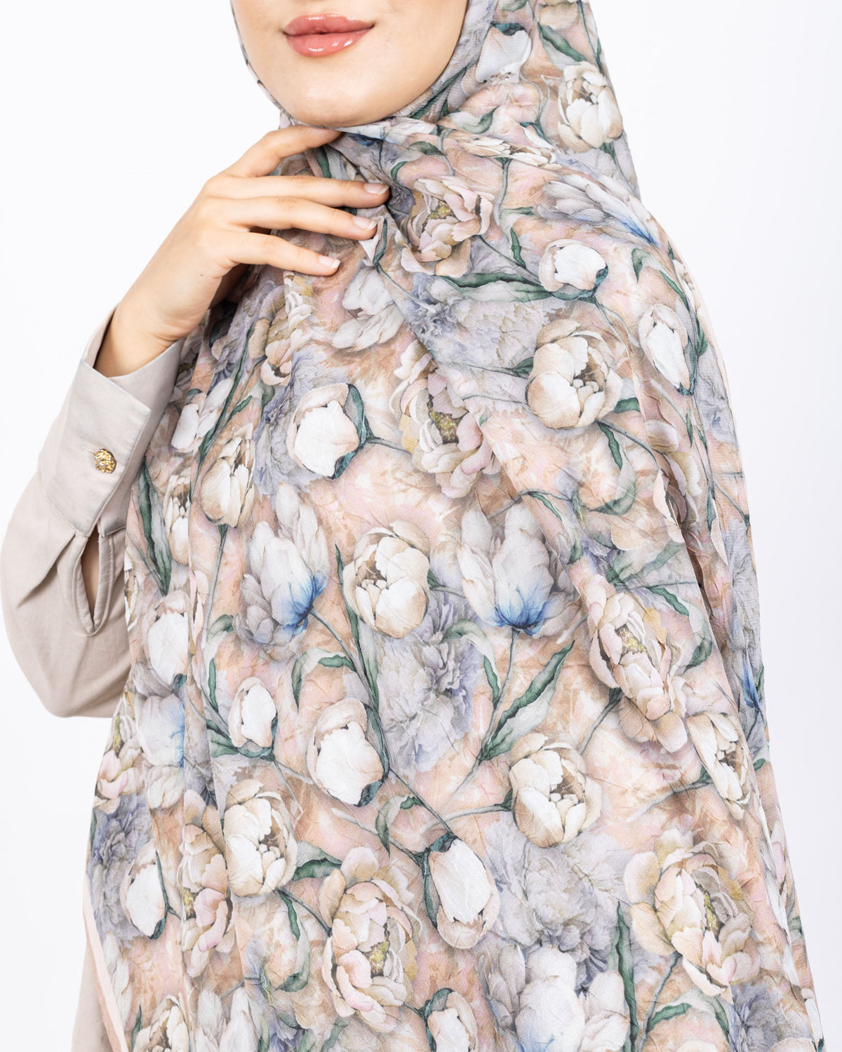 Soft Bambu Kraş Şal D036 Bej Rengi, rose desenli, 75 × 185 cm şal – görsel 4