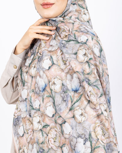 Soft Bambu Kraş Şal D036 Bej Rengi, rose desenli, 75 × 185 cm şal – görsel 4