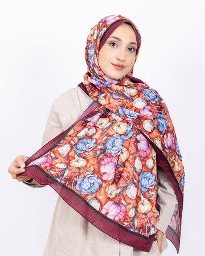 Soft Bambu Kraş Şal D036 Bordo, rose desenli, 75 × 185 cm şal – görsel 2