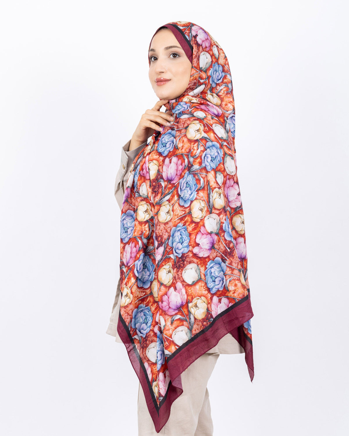 Soft Bambu Kraş Şal D036 Bordo, rose desenli, 75 × 185 cm şal – görsel 1