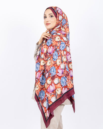 Soft Bambu Kraş Şal D036 Bordo, rose desenli, 75 × 185 cm şal – görsel 1