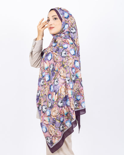 Soft Bambu Kraş Şal D036 Mürdüm, rose desenli, 75 × 185 cm şal – görsel 3
