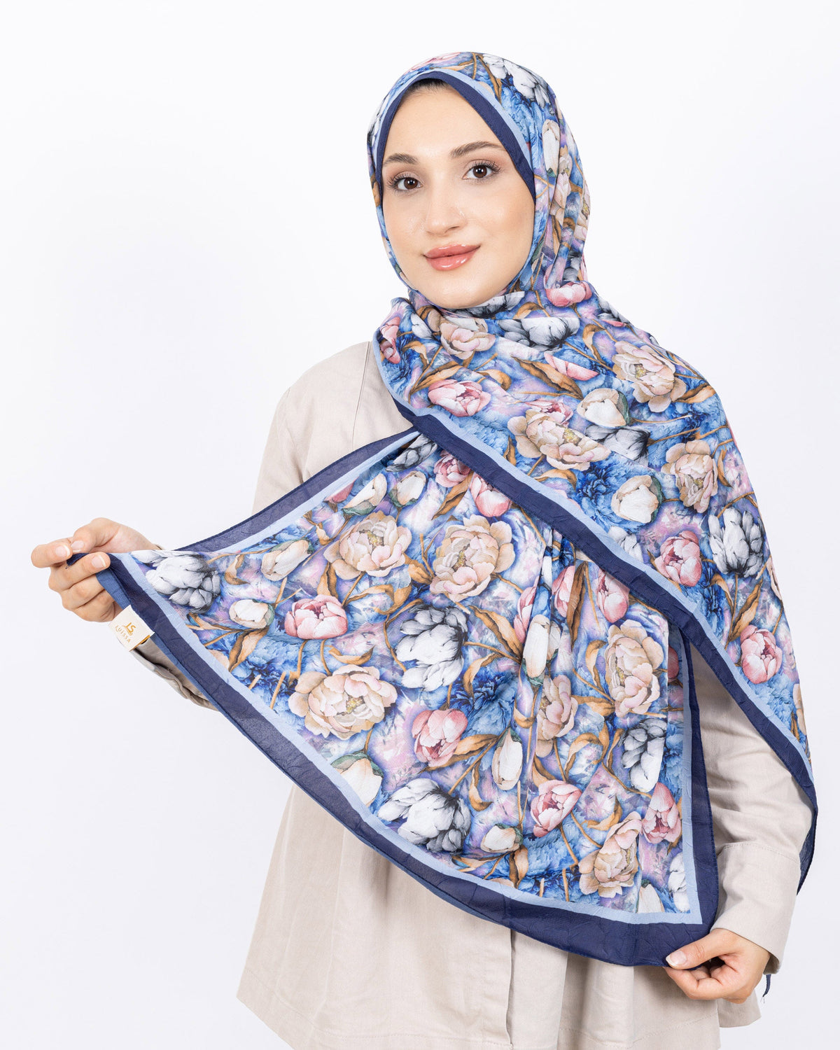 Soft Bambu Kraş Şal D036 Lacivert, rose desenli, 75 × 185 cm şal – görsel 2