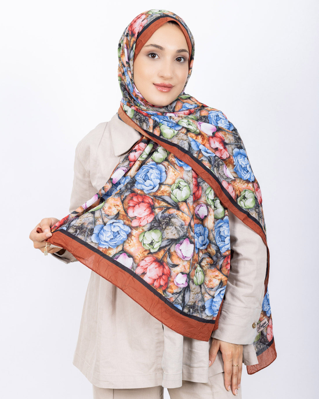 Soft Bambu Kraş Şal D036 Kiremit, rose desenli, 75 × 185 cm şal – görsel 2
