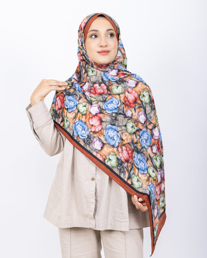 Soft Bambu Kraş Şal D036 Kiremit, rose desenli, 75 × 185 cm şal – görsel 3