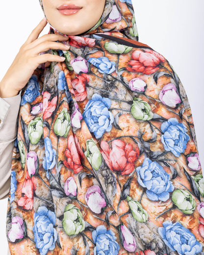 Soft Bambu Kraş Şal D036 Kiremit, rose desenli, 75 × 185 cm şal – görsel 4