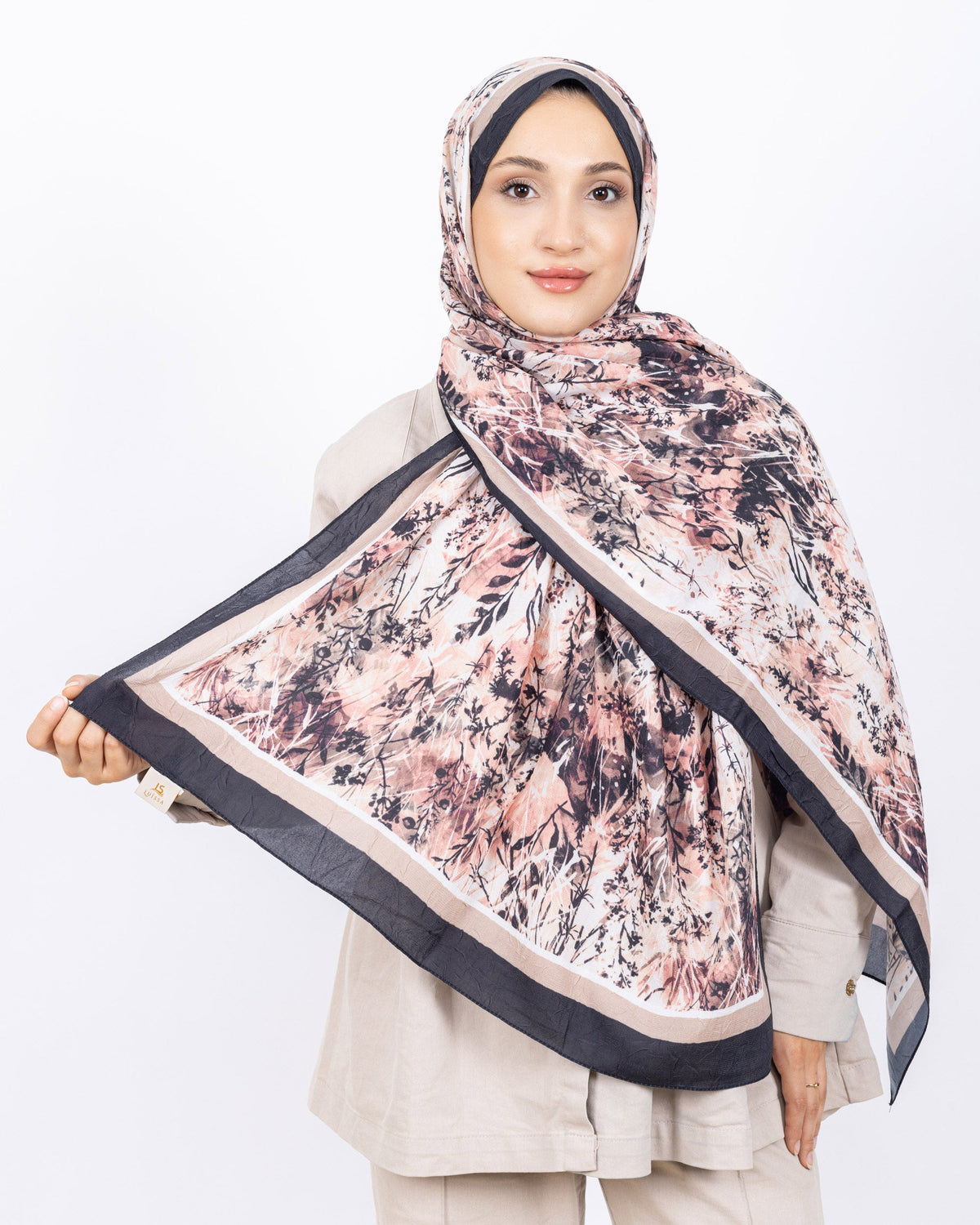 Soft Bambu Kraş Şal D037 Siyah-Bej, 75 × 185 cm şal – görsel 2