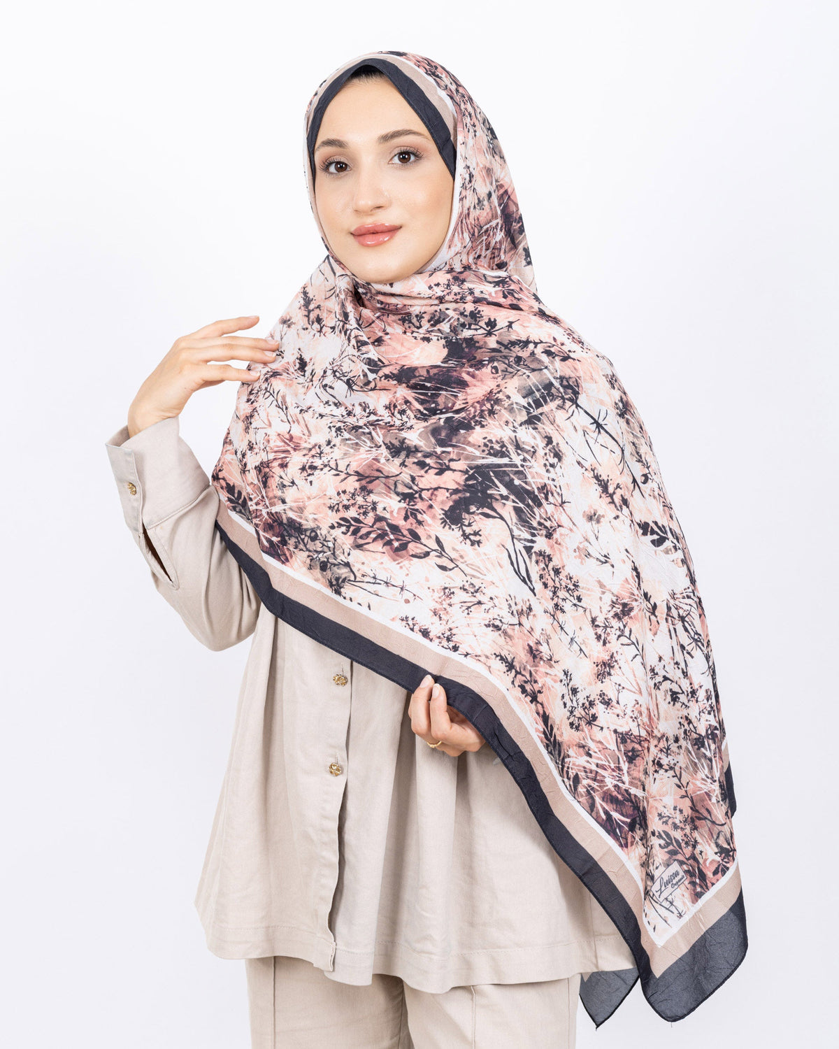 Soft Bambu Kraş Şal D037 Siyah-Bej, 75 × 185 cm şal – görsel 3