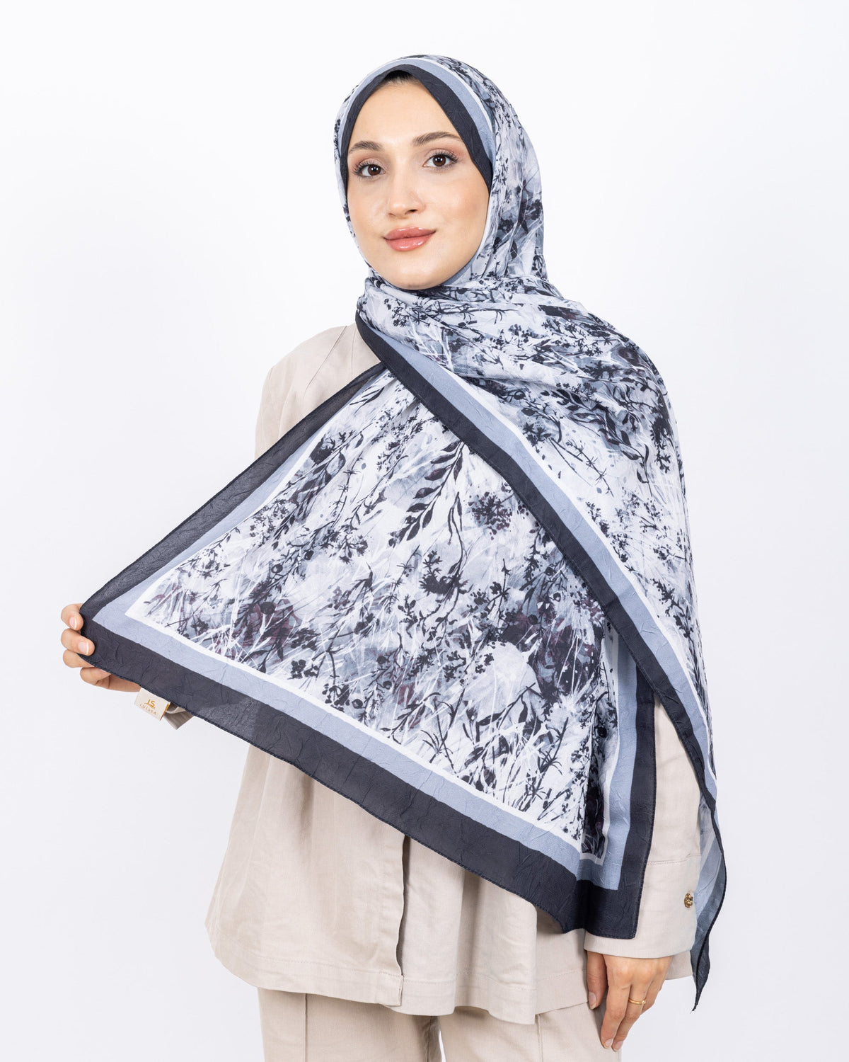 Soft Bambu Kraş Şal D037 Siyah-Gri, 75 × 185 cm şal – görsel 2