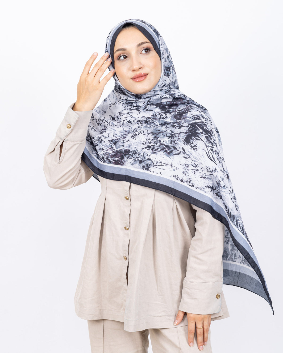Soft Bambu Kraş Şal D037 Siyah-Gri, 75 × 185 cm şal – görsel 1