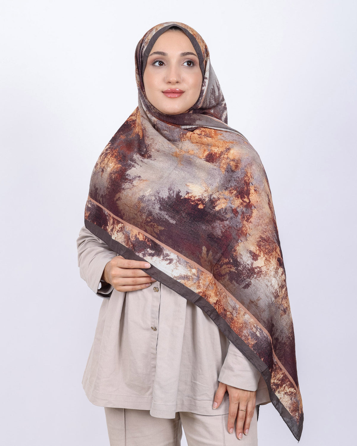 Soft Bambu Kraş Şal D038 Koyu Vizon, 75 × 185 cm şal – görsel 1