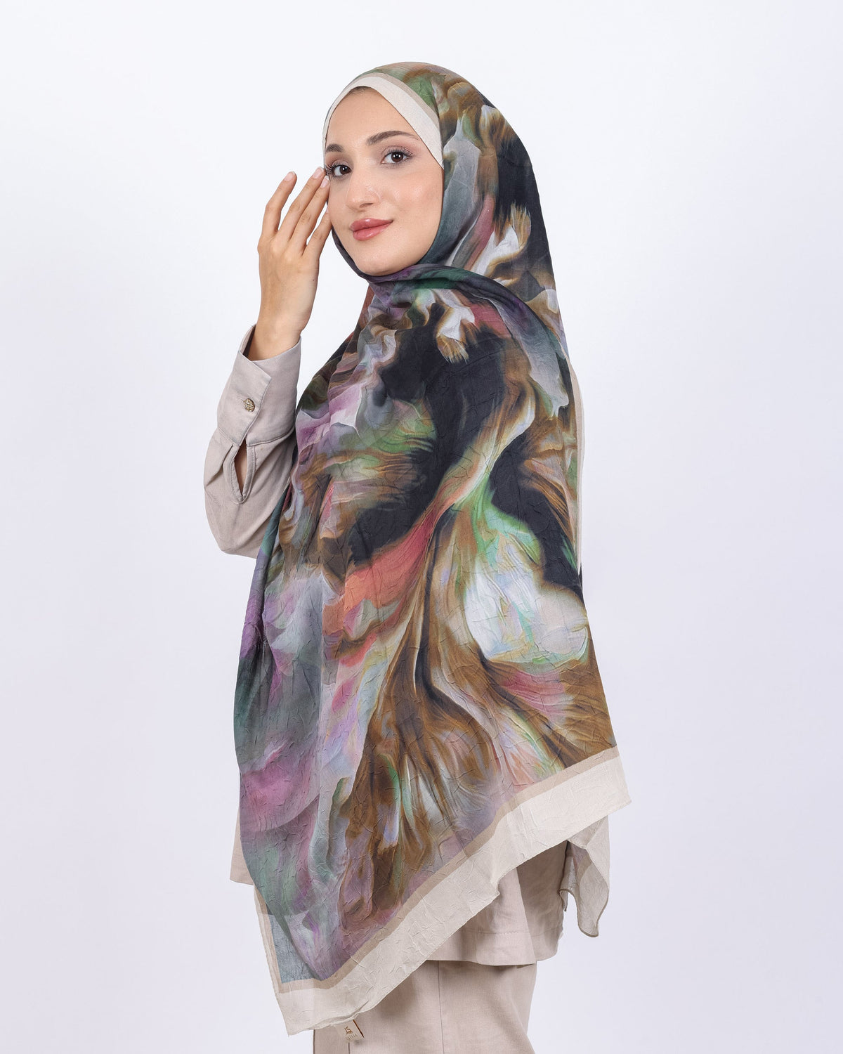 Soft Bambu Kraş Şal D039 Taş Rengi, 75 × 185 cm şal – görsel 3