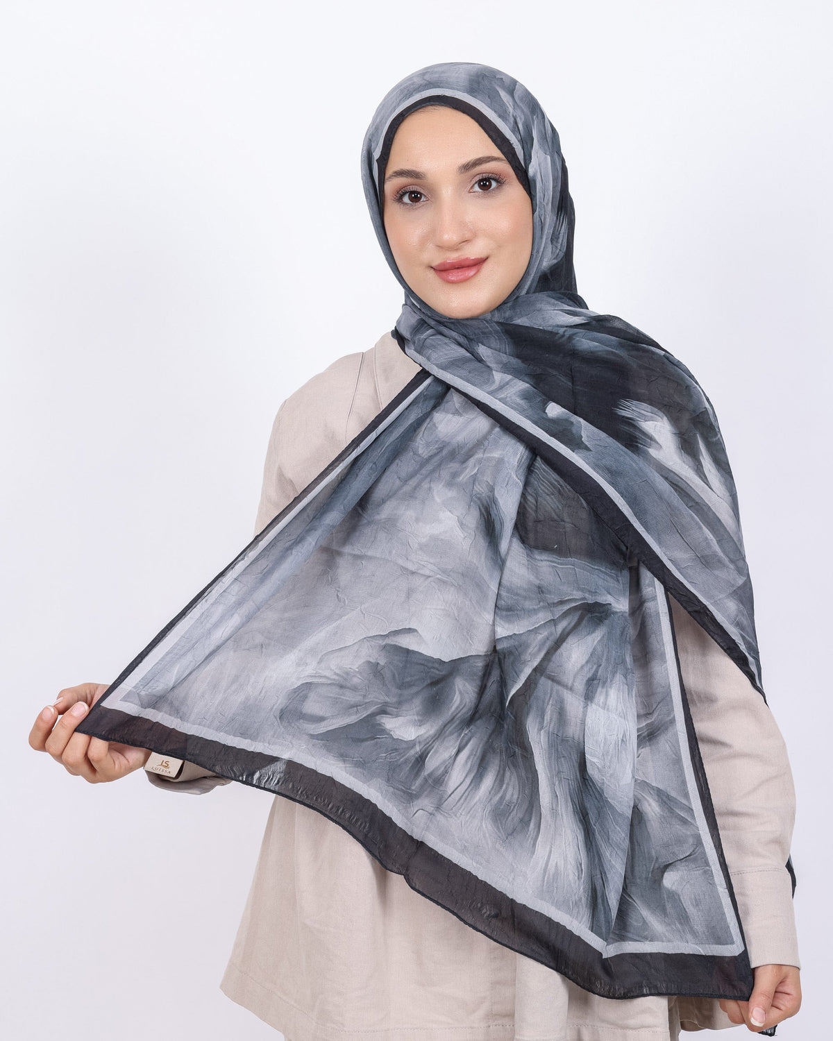Soft Bambu Kraş Şal D039 Siyah-Gri, 75 × 185 cm şal – görsel 2