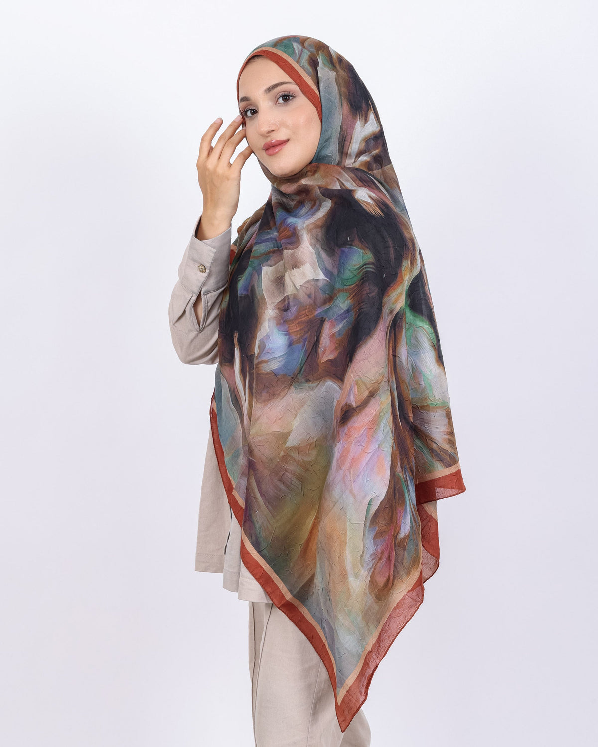Soft Bambu Kraş Şal D039 Kiremit, 75 × 185 cm şal – görsel 3