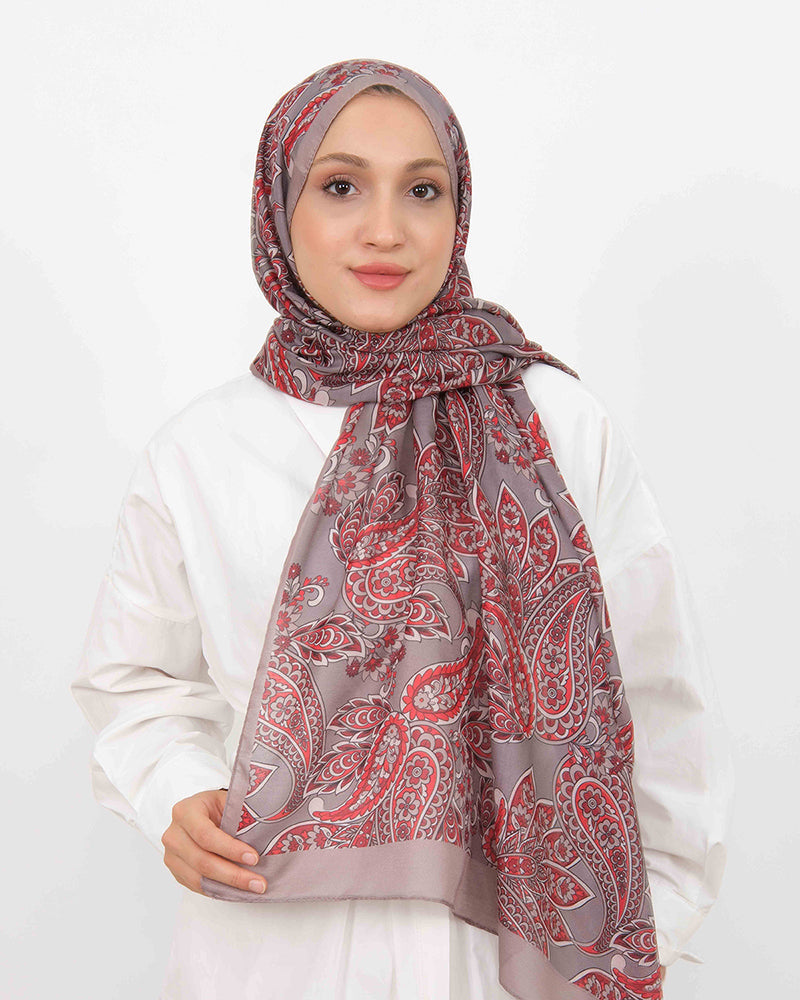 Soft Şal D057 Vizon-Kırmızı, 75 × 185 cm şal – görsel 2