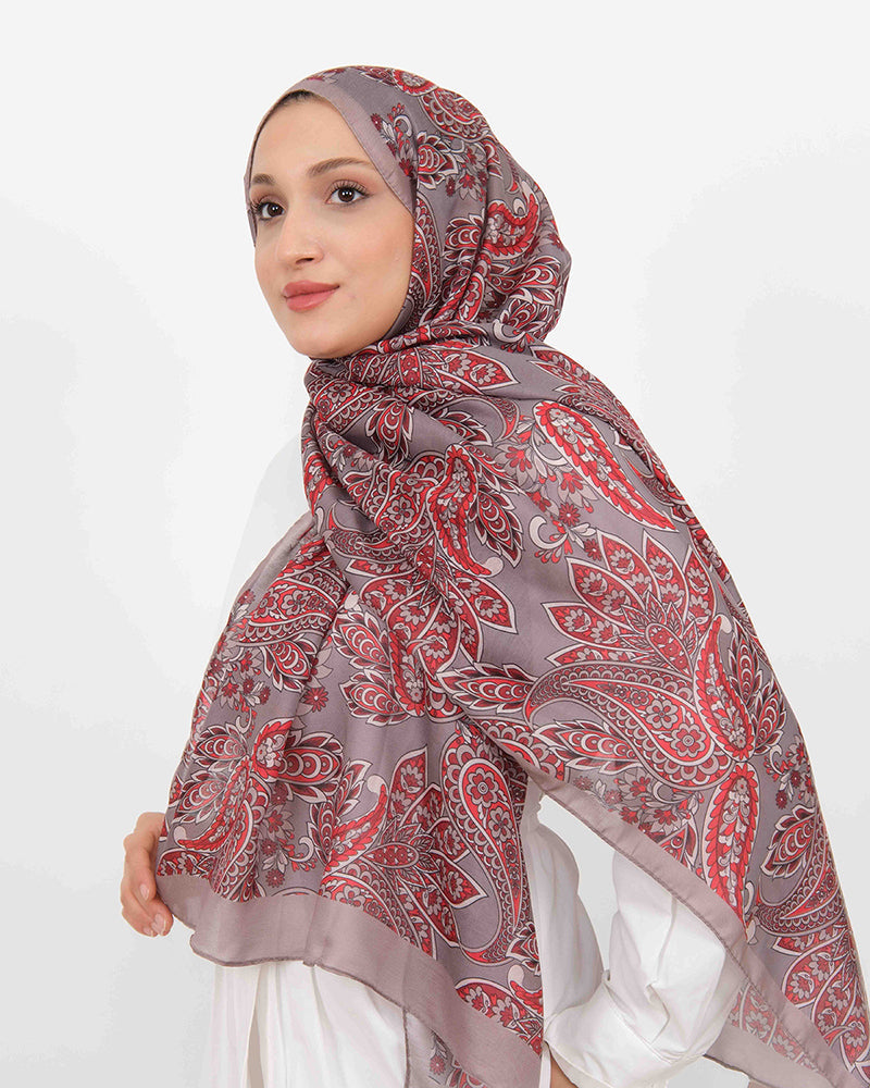 Soft Şal D057 Vizon-Kırmızı, 75 × 185 cm şal – görsel 1