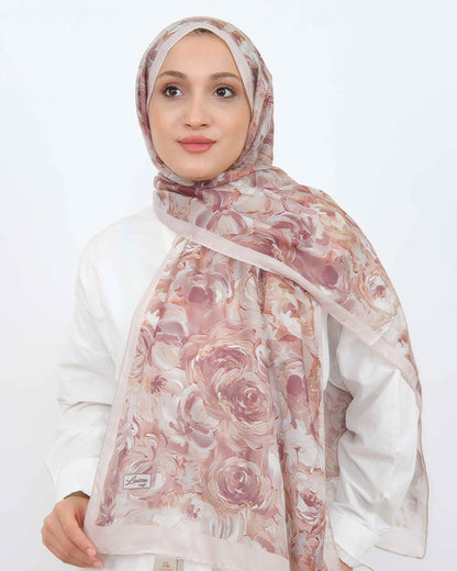 Soft Şal D058 Pudra, çiçekli desenli, 75 × 185 cm şal – görsel 1