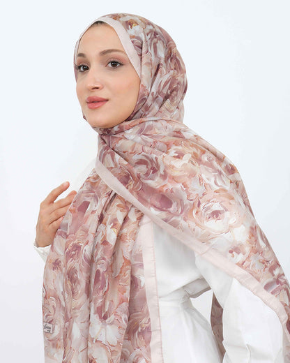 Soft Şal D058 Pudra, çiçekli desenli, 75 × 185 cm şal – görsel 3