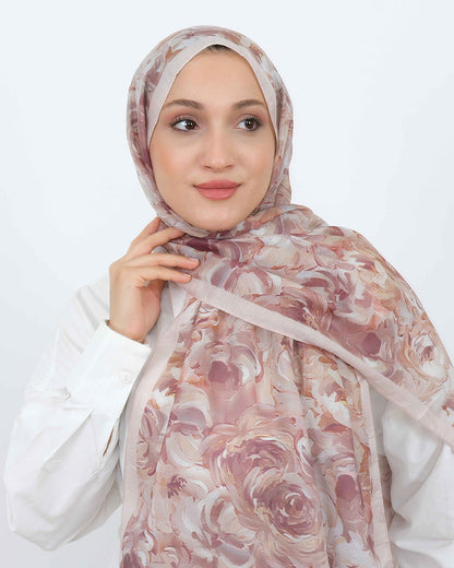 Soft Şal D058 Pudra, çiçekli desenli, 75 × 185 cm şal – görsel 2