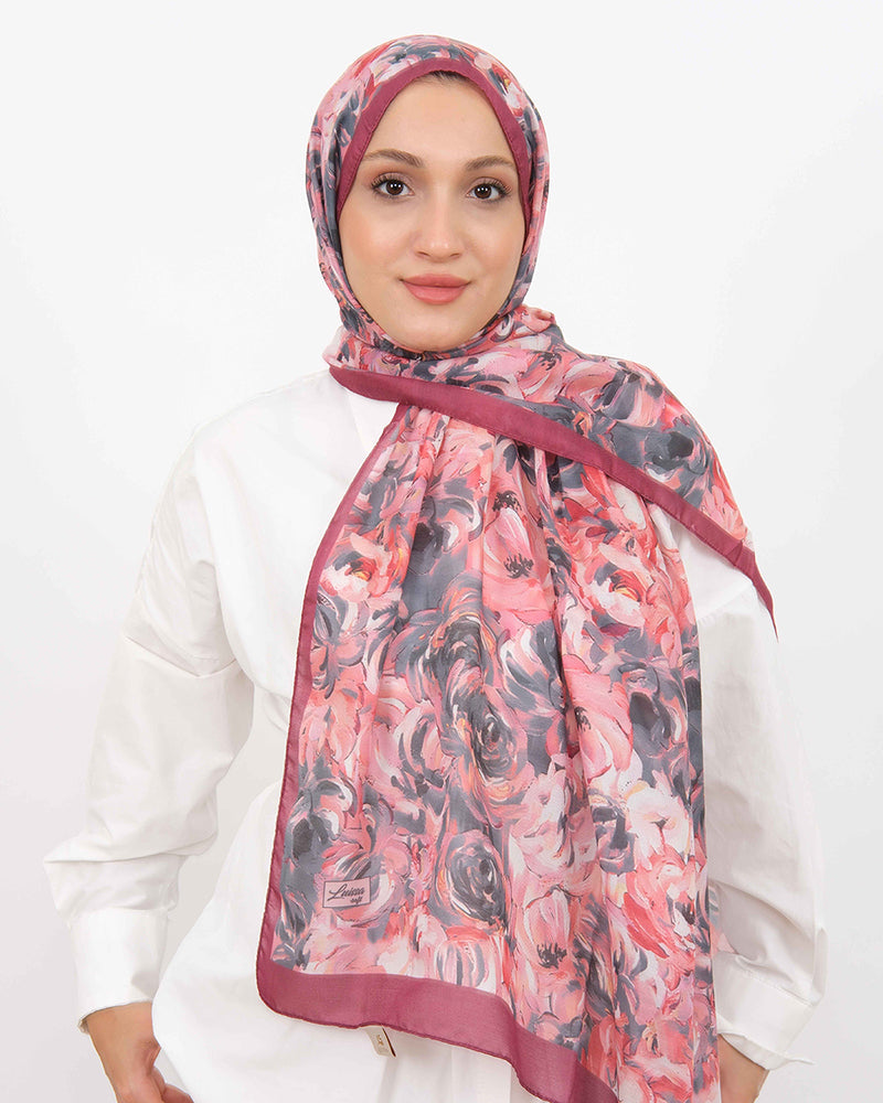 Soft Şal D058 Bordo, çiçekli desenli, 75 × 185 cm şal – görsel 1