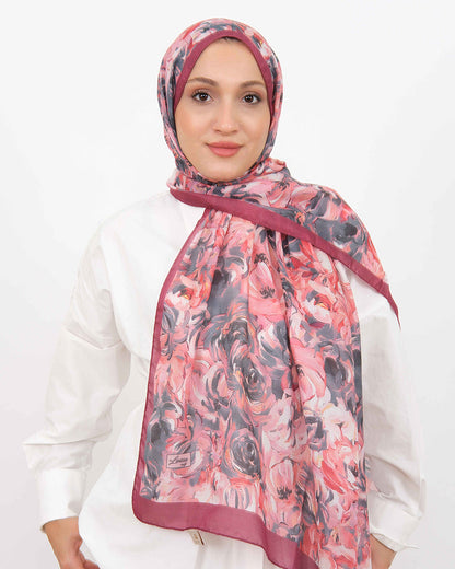 Soft Şal D058 Bordo, çiçekli desenli, 75 × 185 cm şal – görsel 1