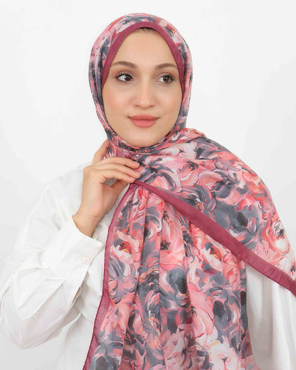 Soft Şal D058 Bordo, çiçekli desenli, 75 × 185 cm şal – görsel 3