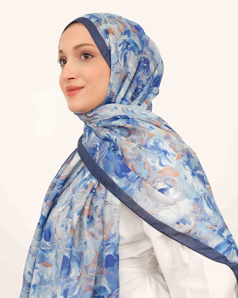 Soft Şal D058 Lacivert, çiçekli desenli, 75 × 185 cm şal – görsel 1