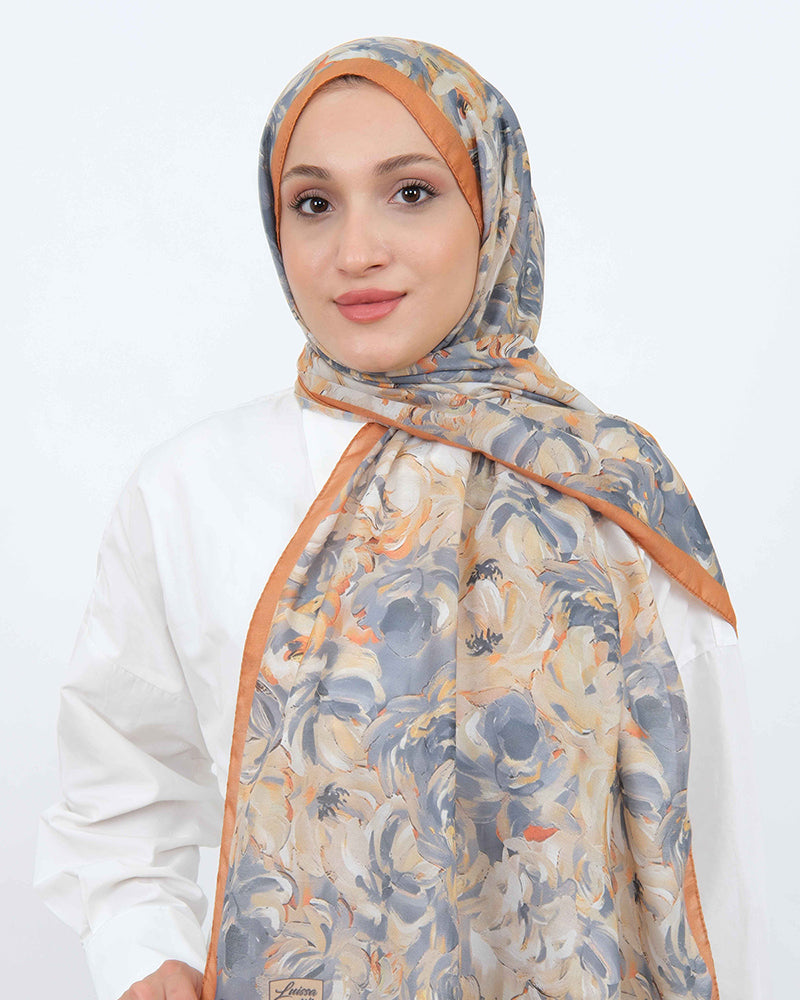 Soft Şal D058 Hardal, çiçekli desenli, 75 × 185 cm şal – görsel 2