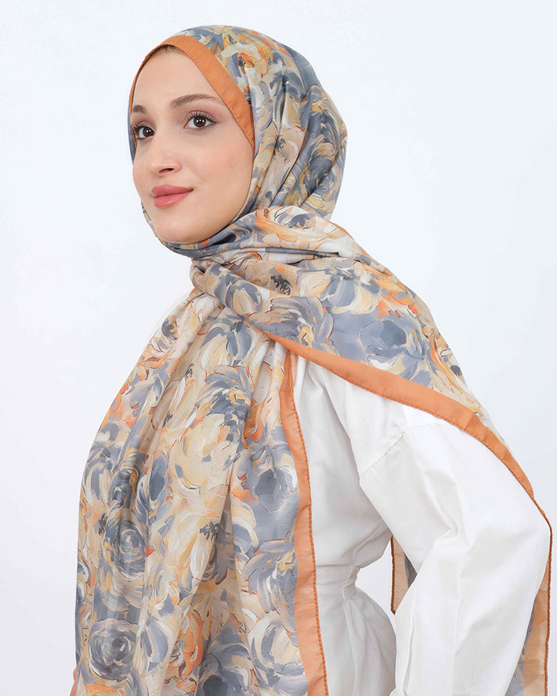 Soft Şal D058 Hardal, çiçekli desenli, 75 × 185 cm şal – görsel 3
