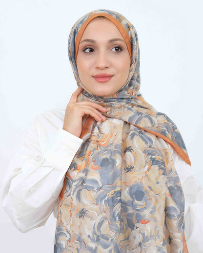 Soft Şal D058 Hardal, çiçekli desenli, 75 × 185 cm şal – görsel 1